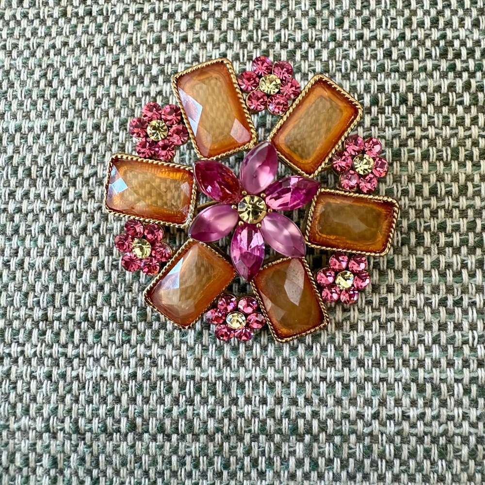 NWOT. Pink, amber, green and purple brooch.